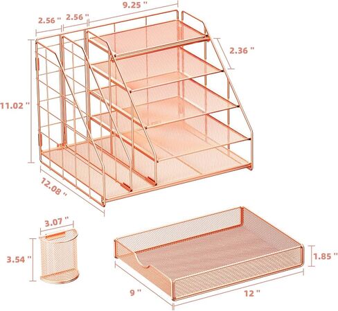 Marbrasse Desk Organizer with File Holder, 5-Tier Desk Organizers and Accessories with Drawer and 2 Pen Holder, Mesh Paper Letter Tray, Desktop Organizer and Storage for Office Supplies (Rose Gold) in Saudi Arabia