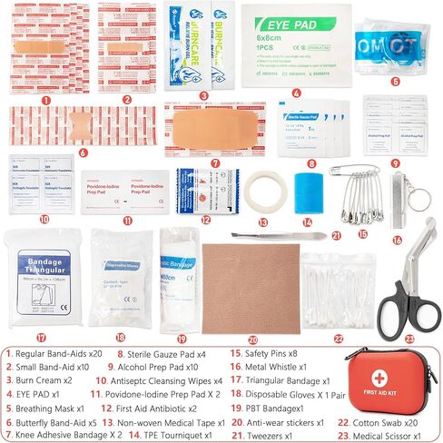 مجموعة الإسعافات الأولية 100 قطعة، مجموعات طبية فاخرة مضادة للماء للصدمات لأي حالات طوارئ، مثالية للمنزل والمكتب والسفر والخارج والسيارة والتخييم والمشي لمسافات طويلة وركوب القوارب، باللون الأحمر in Kuwait