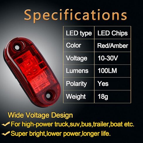 4 قطع 2 كهرماني + 2 مصباح مقطورات أحمر بيضاوي LED، مصباح LED صغير للعلامة الجانبية، مصابيح عالمية 12-24 فولت لتعريف الإشارة، لسيارة شاحنة قارب حافلة SUV Vans دراجة نارية شاحنة in Kuwait