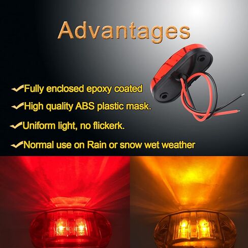 4 قطع 2 كهرماني + 2 مصباح مقطورات أحمر بيضاوي LED، مصباح LED صغير للعلامة الجانبية، مصابيح عالمية 12-24 فولت لتعريف الإشارة، لسيارة شاحنة قارب حافلة SUV Vans دراجة نارية شاحنة in Kuwait