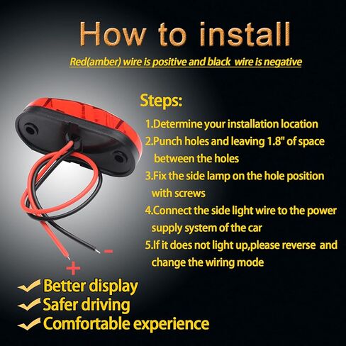 4 قطع 2 كهرماني + 2 مصباح مقطورات أحمر بيضاوي LED، مصباح LED صغير للعلامة الجانبية، مصابيح عالمية 12-24 فولت لتعريف الإشارة، لسيارة شاحنة قارب حافلة SUV Vans دراجة نارية شاحنة in Kuwait