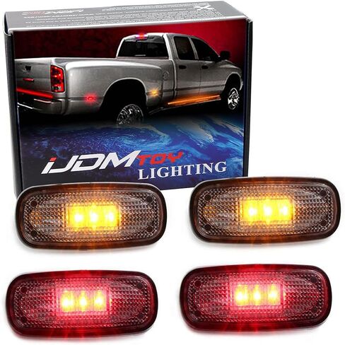 iJDMTOY Clear Lens Amber/Red LED Rear Bed Side Marker Lights Set Compatible With 2003-2009 Dodge RAM 2500 3500 Heavy Duty Dually Truck Double Wheel Side Fenders in Saudi Arabia