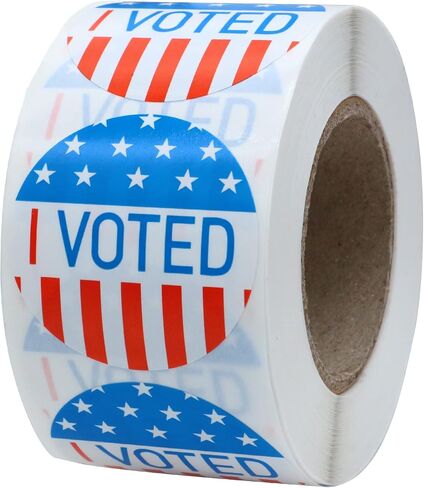 ملصقات I Voted ملصقات يوم الانتخابات مقاس 1 × 2 بوصة بيضاوية بنمط العلم الأمريكي - 500 ملصق لكل لفة (10 لفات) in Kuwait