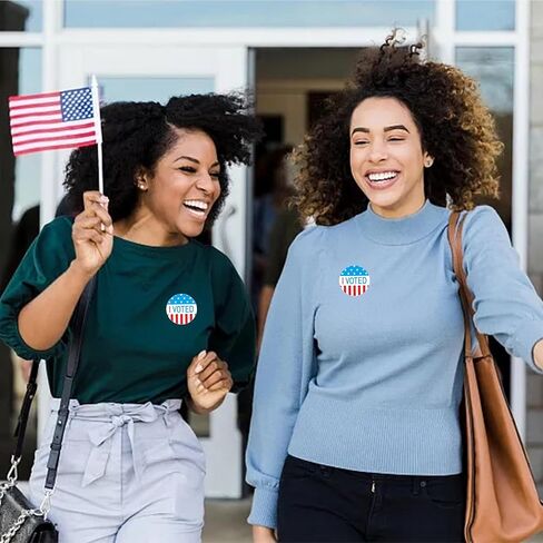 ملصقات I Voted ملصقات يوم الانتخابات مقاس 1 × 2 بوصة بيضاوية بنمط العلم الأمريكي - 500 ملصق لكل لفة (10 لفات) in Kuwait