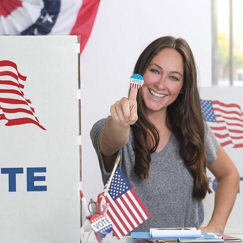 ملصقات I Voted ملصقات يوم الانتخابات مقاس 1 × 2 بوصة بيضاوية بنمط العلم الأمريكي - 500 ملصق لكل لفة (10 لفات) in Kuwait