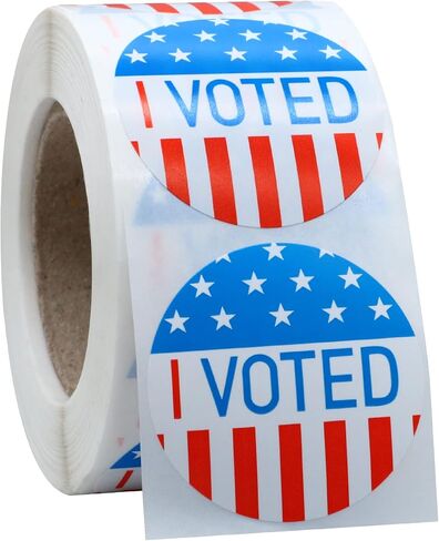 ملصقات I Voted ملصقات يوم الانتخابات مقاس 1 × 2 بوصة بيضاوية بنمط العلم الأمريكي - 500 ملصق لكل لفة (10 لفات) in Kuwait
