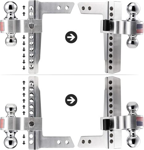 CZC AUTO قابل للتعديل مقطورة وصلة ربط الكرة جبل عرقوب الألومنيوم، 10 بوصة قطرة / ارتفاع، يناسب جهاز استقبال 2 بوصة، 2 ''و 2-5/16'' كومبو كرات سحب الفولاذ المقاوم للصدأ مع دبابيس وأقفال مزدوجة من الفولاذ المقاوم للصدأ in Kuwait