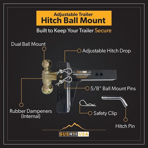 حامل كرة وصلة مقطورة قابل للتعديل في الولايات المتحدة الأمريكية، يناسب أجهزة الاستقبال مقاس 2 بوصة، قطرة 6 بوصة، مشابه لـ curt 45900 in Kuwait