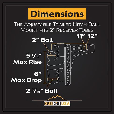 حامل كرة وصلة مقطورة قابل للتعديل في الولايات المتحدة الأمريكية، يناسب أجهزة الاستقبال مقاس 2 بوصة، قطرة 6 بوصة، مشابه لـ curt 45900 in Kuwait