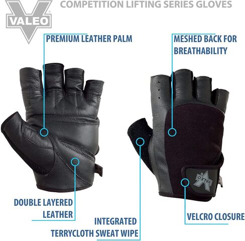 قفازات رفع بدون أصابع من Valeo Industrial V335 Pro-Material/Competition، VA5149، زوج، أسود، كبير in Kuwait