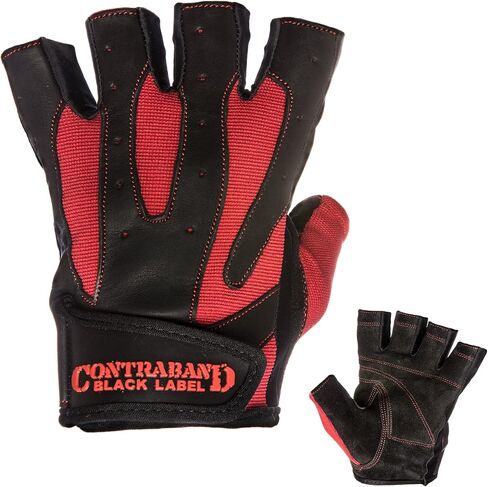 Contraband Black Label 5150 Mens Pro Leather Fingerless Weight Lifting Gloves - Durable Light - Medium Padded Split Leather Gym Gloves - Perfect Classic Lifting Gloves (Pair) in Saudi Arabia