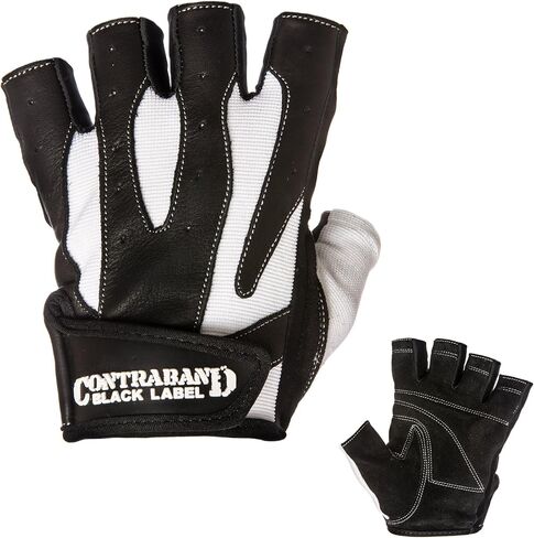 Contraband Black Label 5150 Mens Pro Leather Fingerless Weight Lifting Gloves - Durable Light - Medium Padded Split Leather Gym Gloves - Perfect Classic Lifting Gloves (Pair) in Saudi Arabia