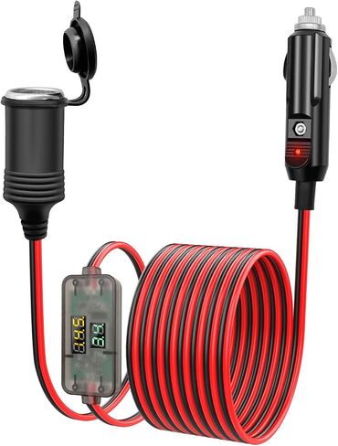 سلك تمديد ولاعة السجائر 13FT 12V/24V مع مقياس الفولتميتر لمضخة إطارات السيارة وضاغط الهواء عالي التحمل ولاعة السجائر (15A، 16AWG) in Saudi Arabia