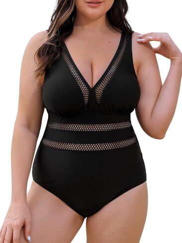 CUPSHE Women's One Piece Swimsuit Plus Size Bathing Suit V Neck Hollow Out Mesh Swimwear in Saudi Arabia