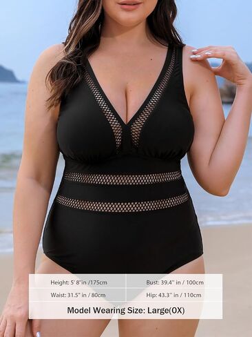 CUPSHE Women's One Piece Swimsuit Plus Size Bathing Suit V Neck Hollow Out Mesh Swimwear in Saudi Arabia