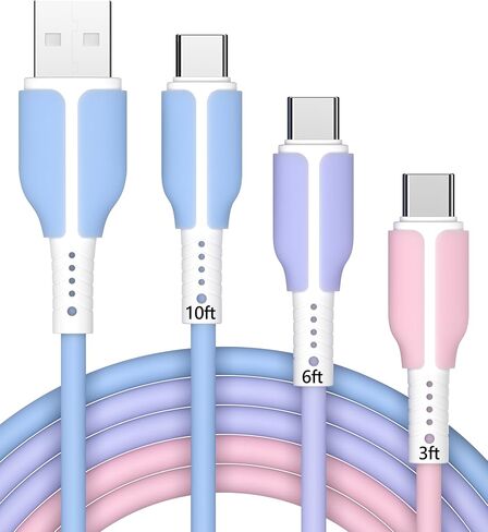 2024 Latest USB Type C Cable (3/6/10 FT) Fast Charging 3 Pack Silicone Short & Long Type C Charger Cable for Samsung,Switch,iPad Mini 6/ Pro 2021, MacBook Pro 2020 and More. in Saudi Arabia