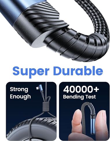 كابل USB C بالزاوية اليمنى، 2 حزمة 6.6 قدم USB A إلى USB C كابل شاحن 90 درجة سلك شحن سريع مضفر لهاتف iPhone 15/15 Plus/15 Pro/15 Pro Max/Samsung Galaxy S10 S10+، LG V30، Switch in Saudi Arabia