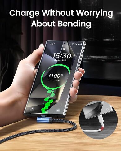 كابل USB C بالزاوية اليمنى، 2 حزمة 6.6 قدم USB A إلى USB C كابل شاحن 90 درجة سلك شحن سريع مضفر لهاتف iPhone 15/15 Plus/15 Pro/15 Pro Max/Samsung Galaxy S10 S10+، LG V30، Switch in Saudi Arabia