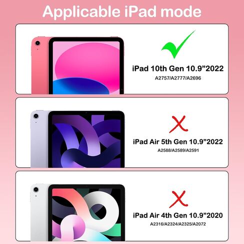 حافظة BRAECN iPad الجيل العاشر 2022 10.9 بوصة A2696 A2757 A2777، حافظة سيليكون متينة شديدة التحمل مع حامل حلقي دوار/مسند ثابت/حزام كتف/حامل قلم رصاص/واقي شاشة، وردي ملون in Saudi Arabia