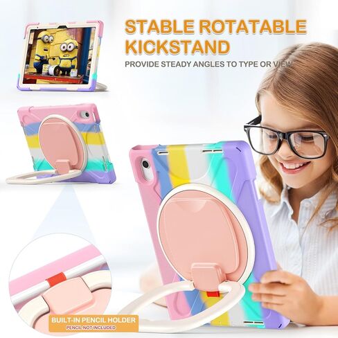 حافظة BRAECN iPad الجيل العاشر 2022 10.9 بوصة A2696 A2757 A2777، حافظة سيليكون متينة شديدة التحمل مع حامل حلقي دوار/مسند ثابت/حزام كتف/حامل قلم رصاص/واقي شاشة، وردي ملون in Saudi Arabia