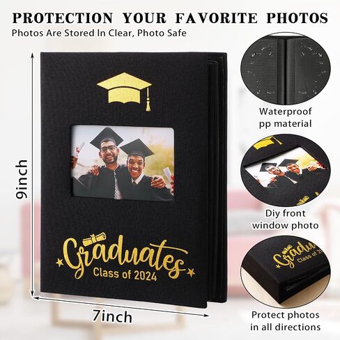 Class of 2024 200 Pocket Graduation Photo Album, 7 x 9 Inch Linen Fabric Cover Photo Books for 4 x 6 Inch Photos, Silk Print Frame Cover Picture Book for Photos Graduates Gifts Wedding Party in Saudi Arabia