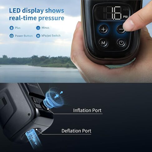 مضخة القارب المحمولة ماكس من فليكستايلجير، مضخة هواء كهربائية قابلة لإعادة الشحن للقوارب القابلة للنفخ، نفخ الهواء مع وظيفة الإيقاف التلقائي، شاشة LED في الوقت الحقيقي للقوارب المطاطية القابلة للنفخ in Kuwait