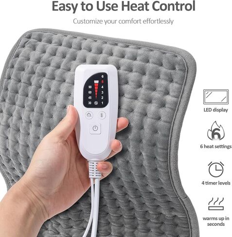 Heating Pad for Back Pain Cramps Relief,Electric Heating Pad for Neck and Shoulder,XL Heating Pad with Auto Shut Off,6 Heat Settings,Machine Washable,Gifts for Women, 12" x 24" in Kuwait