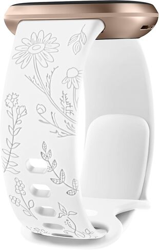 Vancle Silicone Floral Engraved Band Compatible with Fitbit Versa 4 Bands/Fitbit Versa 3 Bands Women Men, Soft Silicone Replacement Strap for Fitbit Sense 2 / Versa 4 Smart Watch in Saudi Arabia