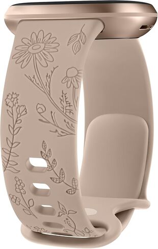 Vancle Silicone Floral Engraved Band Compatible with Fitbit Versa 4 Bands/Fitbit Versa 3 Bands Women Men, Soft Silicone Replacement Strap for Fitbit Sense 2 / Versa 4 Smart Watch in Saudi Arabia