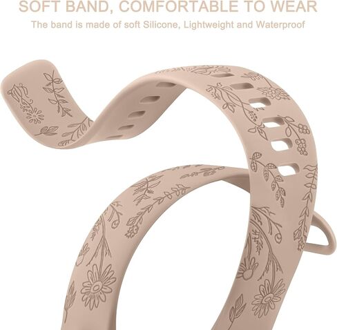 Vancle Silicone Floral Engraved Band Compatible with Fitbit Versa 4 Bands/Fitbit Versa 3 Bands Women Men, Soft Silicone Replacement Strap for Fitbit Sense 2 / Versa 4 Smart Watch in Saudi Arabia