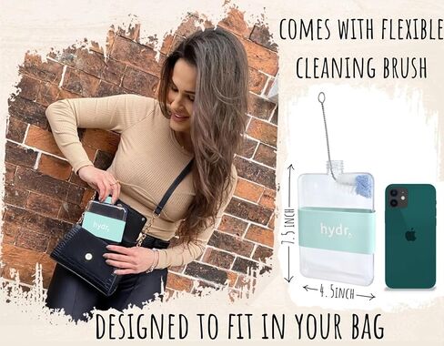 | زجاجة مياه مسطحة 15 أونصة للمحفظة وفرشاة تنظيف مرنة | زجاجة مياه مربعة خالية من مادة BPA | زجاجات مياه رفيعة مقاومة للتسرب/السقوط للسفر، زجاجة مياه صغيرة in Kuwait