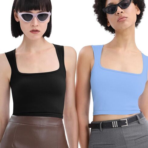 LOMON Square Neck Strappy Tank Top for Women Summer Sleeveless Crop Tops Seamless Going Out Top in Saudi Arabia