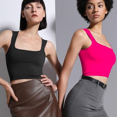 LOMON Square Neck Strappy Tank Top for Women Summer Sleeveless Crop Tops Seamless Going Out Top in Saudi Arabia