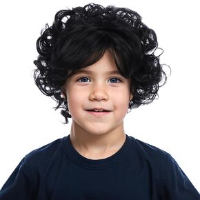 Short Black Wig for Boy Kids Black Shaggy Wigs Child Short Curly Wavy Wig Boys Daily Halloween Costume Synthetic Wigs