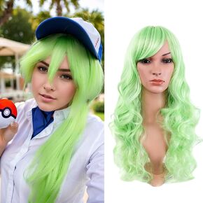 BERON 24" Light Green Wigs Wome's Long Cury Wigs with Side Bangs Full Hair Synthetic Cosplay Party Wig (Light Green)