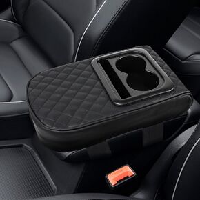 Car Center Console Cover, 13.78"×8.86" Leather Car Armrest Cover with Cup Holder & Phone Slot, Soft Auto Armrest Cushion Pillow, Universal Arm Rest Protector Car Accessories