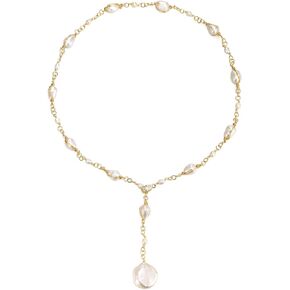 EVER FAITH Vintage Cubic Zirconia 18K Gold Lariat Wrapped Silk Handmade Freshwater Baroque Pearls Y-Shaped Necklace Dainty Wedding Prom Jewelry for Women Bride