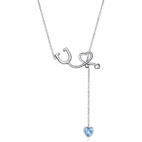 AOBOCO 925 Sterling Silver Metghoscope y Lariat Nursing Prendant Netlace with Crystal from Austria ، Homports for Women Doctor RN steter