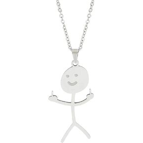 F*ck You Doodle Necklace, Middle Finger Trendy Smiley Stick Figure Pendant Necklace – Stainless Steel Minimalist Jewelry, Edgy Y2K, Grunge, Alt Street Style, Funny, Graffiti