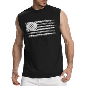 H Hyfol Tank for Men Cotton American Flag Disrts Pritiroctic Crewneck Ocleveless Tank Top Shirt