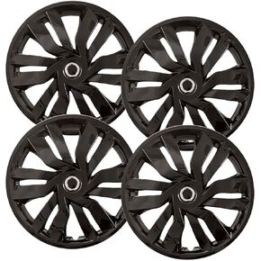 Premium Quality 15 inch Black Hubcaps! Fits Honda Fit, Fiat 500, Prius C and Nissan Versa, Heavy Duty Construction (Set of 4) 55098AMB-4
