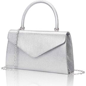 Larcenciel Elegant Silver Clutch Purse for Women, Shed-Proof Glitter Envelope Evening Bag w/Chain Strap, Fashion Ladies Crossbody Handbag for Formal Events Wedding Prom Party Cocktail Night Homecoming