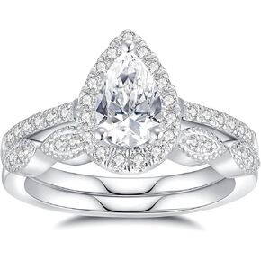 Moissanite Wedding Ring Set for Women 925 Sterling Silver with 18K White Gold Plated D Color VVS1 Clarity Travel Moissanite Engagement Rings Promise Rings with Certificate