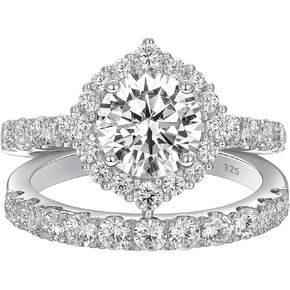 SHELOVES Flower Halo Wedding Ring Sets For Women AAAAA CZ Wedding Rings for Her 925 Sterling Silver Sz 5-10