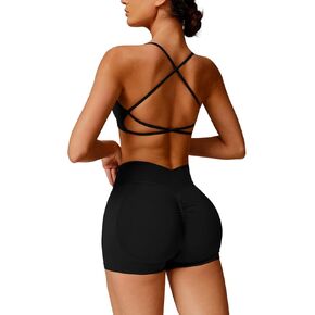 Womens Workout Sets 2 Piece Criss Cross Back Sports Bras Matching High Waist Scrunch Butt Lifting Shorts Yoga Outfits
