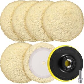 6 Pieces Wool Buffing Pads Polishing Pads Cutting Pads Hook Loop Polishing Pad for Compound, Cutting and Polishing Car Polishing Pad Backing Plate (8 Inch)