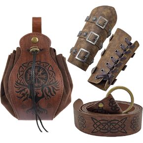 3PCS Renaissance Accessory Set, Medieval Belt, Vintage Pouch & Viking Arm Bracers, Accessories for Halloween Cosplay