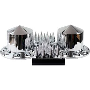 ABS Chrome Plastic Rear Axle Cover Kits with 33mm Thread-on Nut Covers for Semi Trucks in Pairs (Standard)