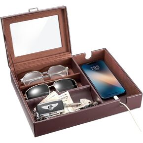 3-layer Sunglasses Storage Organizer, 18 Slots Leather Sunglass Box Multiple Pairs Eyeglass Cases Eye Glass Eyewear Display Holder for Men Women -White