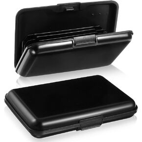 2 PCS حامل بطاقة الائتمان الألومنيوم CASE CASE MENTER CARD PROTECTOR Black Mini Hard Wallet Slim Id Organizer مع 6 فتحات للنساء لقضاء عطلة الأعمال التجارية يوم الأب.